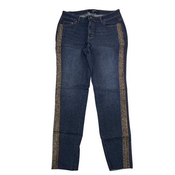Denim 24/7 Women's Blue Jeans Size 14W Embellished Beaded Side Trim Casual NWOT - Picture 1 of 16